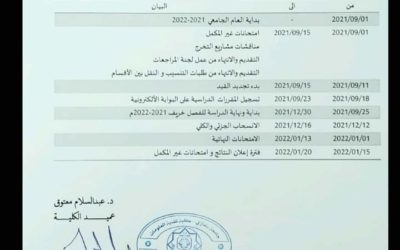 كلية تقنية المعلومات تنشر تقويمها السنوي للفصل الدراسي 2021▪2022